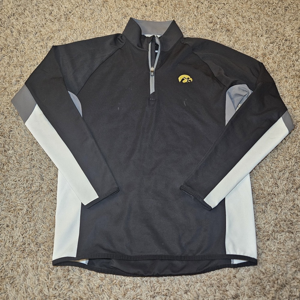 Iowa Hawkeyes 1/4 Zip Pullover Men's M Black‎ Cutter Buck CB DryTech UPF 50 Golf
